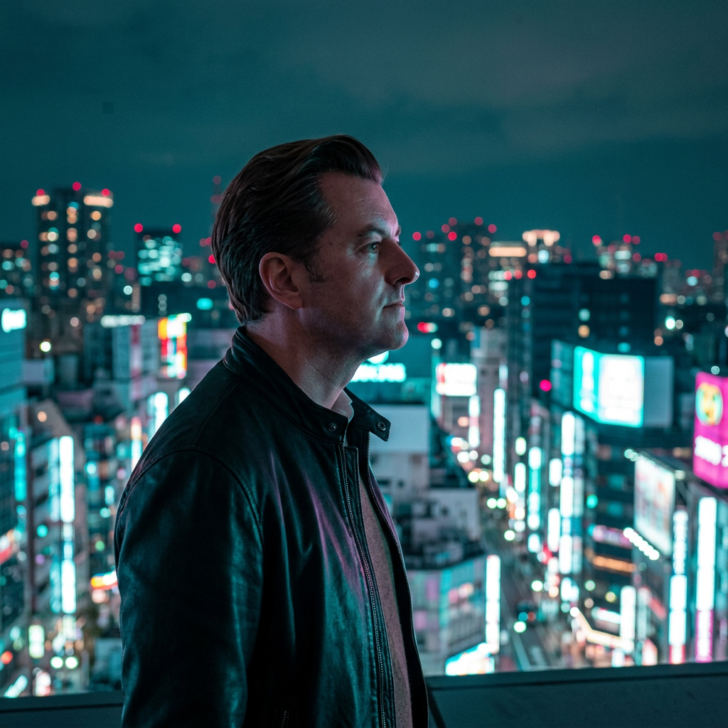 Tokyo rooftop at night